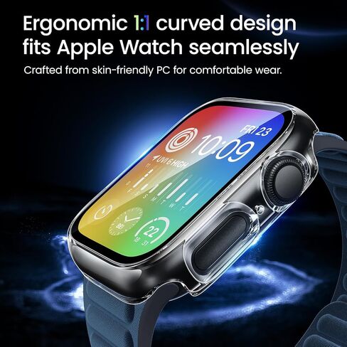 حافظة BAZO صلبة شفافة من البولي كربونات متوافقة مع Apple Watch Series 10 (2024) 46 مم مع واقي شاشة من الزجاج المقوى - حساس للمس، غطاء حماية شامل عالي الدقة ورفيع للغاية لساعة iWatch 46 مم - عبوتان in Kuwait