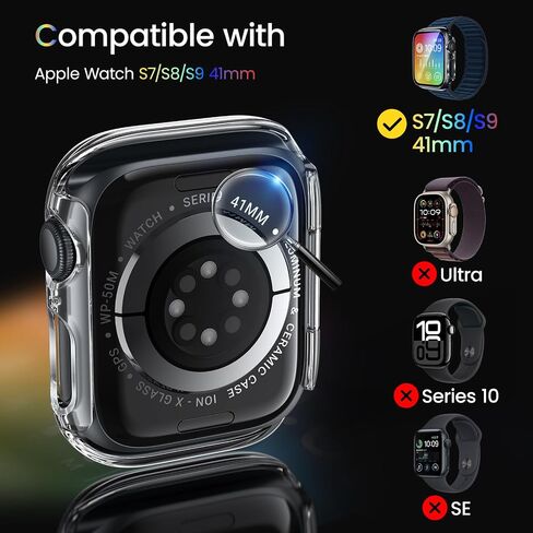 حافظة BAZO صلبة شفافة من البولي كربونات متوافقة مع Apple Watch Series 10 (2024) 46 مم مع واقي شاشة من الزجاج المقوى - حساس للمس، غطاء حماية شامل عالي الدقة ورفيع للغاية لساعة iWatch 46 مم - عبوتان in Kuwait