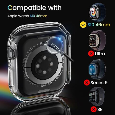 BAZO Clear Hard PC Case Compatible for Apple Watch Series 10 (2024) 46mm with Tempered Glass Screen Protector-Touch Sensitive, HD Clear Ultra-Thin Overall Protective Cover for iWatch 46mm - 2 Pack in Saudi Arabia