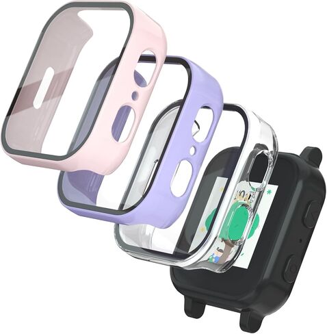 SimpleThings Compatible with Gabb Watch 3e/ 3 Screen Protector, 3Pack HD Clear Tempered Glass Screen Protector & Hard PC Protective Bumper for Boys Girls (Teal+Purple+SandPink) in Kuwait