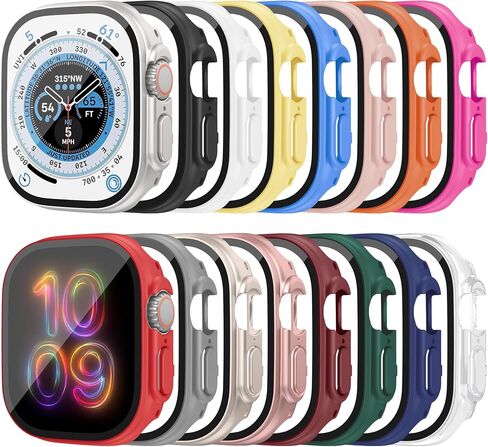 حافظة مكونة من 16 قطعة لساعة Apple Watch Series 9/8/7 مقاس 45 مم مع واقي شاشة من الزجاج المقوى، غطاء واقٍ مقاوم للصدمات من البولي كربونات الصلب المقاوم للخدش متوافق مع ملحقات iWatch مقاس 45 مم in Kuwait