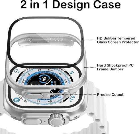 حافظة مكونة من 16 قطعة لساعة Apple Watch Series 9/8/7 مقاس 45 مم مع واقي شاشة من الزجاج المقوى، غطاء واقٍ مقاوم للصدمات من البولي كربونات الصلب المقاوم للخدش متوافق مع ملحقات iWatch مقاس 45 مم in Kuwait