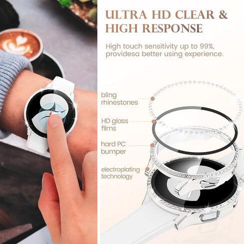 حافظة Goton Bling مصممة لساعة Samsung Galaxy Watch FE (2024)، وواقي شاشة Galaxy Watch 5 & 4 ملحقات 40 مم - غطاء وجه واقٍ من Bling Diamond مع طبقة من الزجاج المقوى in Kuwait