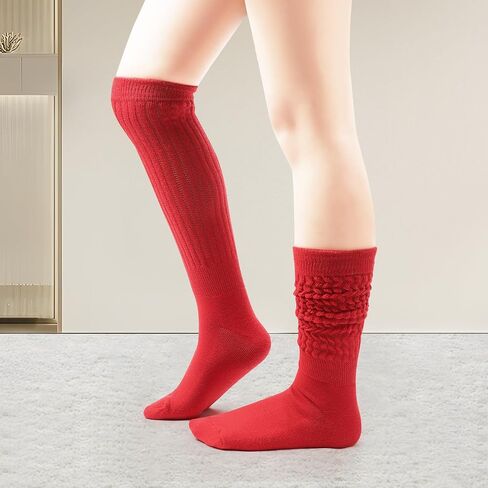 DRESHOW 3 Pairs Women Slouch Socks Extra Long High Thigh Cotton Knit Socks Soft Scrunch Socks Warm Thick Long Knee High Boot Socks in Kuwait