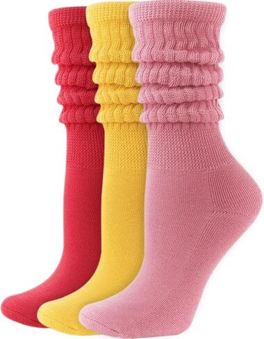 DRESHOW 3 Pairs Women Slouch Socks Extra Long High Thigh Cotton Knit Socks Soft Scrunch Socks Warm Thick Long Knee High Boot Socks in Kuwait
