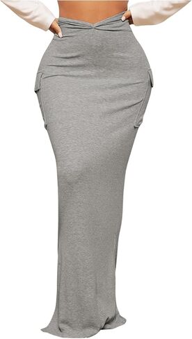 تنورة SOLY HUX النسائية ذات الخصر العالي والجيب والحاشية المقسمة ذات فتحة جانبية طويلة in Kuwait