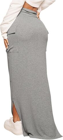 تنورة SOLY HUX النسائية ذات الخصر العالي والجيب والحاشية المقسمة ذات فتحة جانبية طويلة in Kuwait