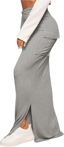 تنورة SOLY HUX النسائية ذات الخصر العالي والجيب والحاشية المقسمة ذات فتحة جانبية طويلة in Kuwait