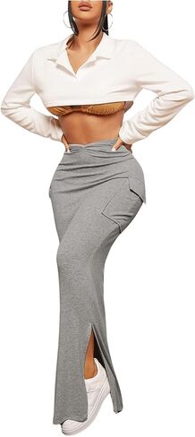 تنورة SOLY HUX النسائية ذات الخصر العالي والجيب والحاشية المقسمة ذات فتحة جانبية طويلة in Kuwait