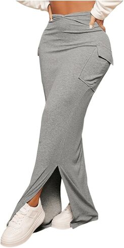 تنورة SOLY HUX النسائية ذات الخصر العالي والجيب والحاشية المقسمة ذات فتحة جانبية طويلة in Kuwait