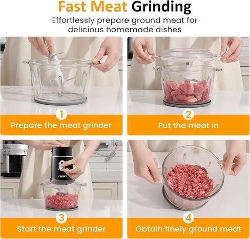 قطاعة طعام كهربائية من صن فيفي، محضرة طعام صغيرة 4 في 1 لطحن اللحوم وتقشير الثوم والعصير، مجموعة خلاط ومطحنة طعام بسرعتين مع وعاء زجاجي سعة 1.5 لتر وكوبين (0.4 لتر + 0.2 لتر)، أسود in Kuwait