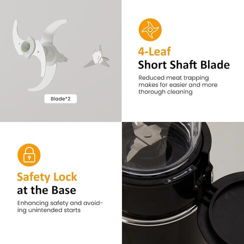 قطاعة طعام كهربائية من صن فيفي، محضرة طعام صغيرة 4 في 1 لطحن اللحوم وتقشير الثوم والعصير، مجموعة خلاط ومطحنة طعام بسرعتين مع وعاء زجاجي سعة 1.5 لتر وكوبين (0.4 لتر + 0.2 لتر)، أسود in Kuwait