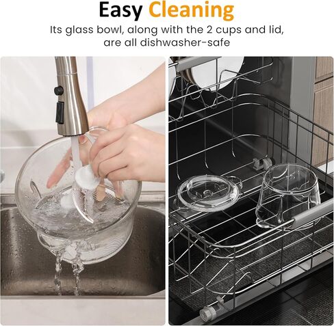 قطاعة طعام كهربائية من صن فيفي، محضرة طعام صغيرة 4 في 1 لطحن اللحوم وتقشير الثوم والعصير، مجموعة خلاط ومطحنة طعام بسرعتين مع وعاء زجاجي سعة 1.5 لتر وكوبين (0.4 لتر + 0.2 لتر)، أسود in Kuwait