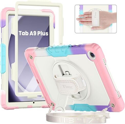 حافظة Timecity لجهاز Samsung Galaxy Tab A9+/ A9 Plus مقاس 11 بوصة (SM-X210/X216/X218)، حافظة حماية لكامل الجسم مع واقي شاشة، حامل دوار، حزام اليد/الكتف Galaxy A9+ حافظة تابلت - أسود in Kuwait