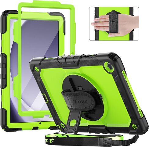حافظة Timecity لجهاز Samsung Galaxy Tab A9+/ A9 Plus مقاس 11 بوصة (SM-X210/X216/X218)، حافظة حماية لكامل الجسم مع واقي شاشة، حامل دوار، حزام اليد/الكتف Galaxy A9+ حافظة تابلت - أسود in Kuwait