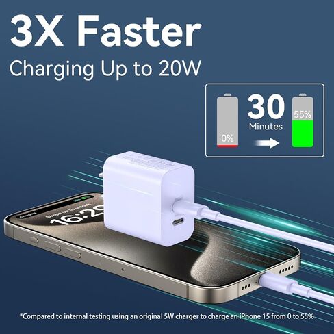 USB C Charger for iPhone 17/16/15 Pro Max Charger Fast Charging 10FT, 20W C Charge Block with USB C to C Cord Cable Compatible for iPhone 17 16 15 Pro Max/17 16 15 Pro/17 16 15 Plus/17 16 15 in Saudi Arabia