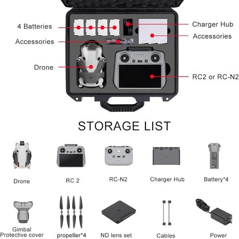 الكل في 1 PP حافظة صلبة محمولة مقاومة للماء للسفر تحمل حقيبة يد صندوق تخزين لطائرة DJI Mini 4 Pro Drone (تناسب وحدة التحكم عن بعد RC2 / CR-N2) in Kuwait
