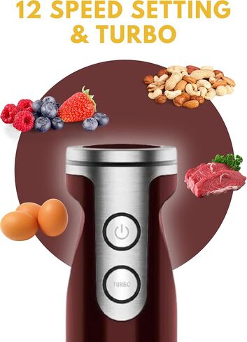 Megawise 3-in-1 Hand Blender – 12-Speed, Includes Powerful Blender Stick, Whisk, and Milk Frother – Easy to Clean and Perfect for Smoothies, and More (Red) in Kuwait