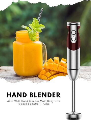 Megawise 3-in-1 Hand Blender – 12-Speed, Includes Powerful Blender Stick, Whisk, and Milk Frother – Easy to Clean and Perfect for Smoothies, and More (Red) in Kuwait