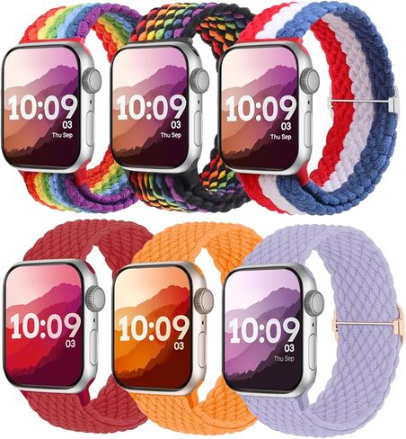 6 Pack Braided Solo Loop Compatible with Apple Watch Bands 38mm 40mm 41mm 42mm 44mm 45mm 46mm 49mm for Women Men, Stretchy Nylon Elastic Straps for iWatch Series 10 9 8 7 6 5 4 3 2 1 SE Ultra in Saudi Arabia