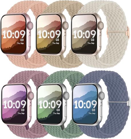 6 Pack Braided Solo Loop Compatible with Apple Watch Bands 38mm 40mm 41mm 42mm 44mm 45mm 46mm 49mm for Women Men, Stretchy Nylon Elastic Straps for iWatch Series 10 9 8 7 6 5 4 3 2 1 SE Ultra in Saudi Arabia