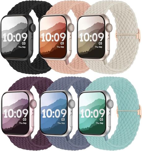 6 Pack Braided Solo Loop Compatible with Apple Watch Bands 38mm 40mm 41mm 42mm 44mm 45mm 46mm 49mm for Women Men, Stretchy Nylon Elastic Straps for iWatch Series 10 9 8 7 6 5 4 3 2 1 SE Ultra in Saudi Arabia