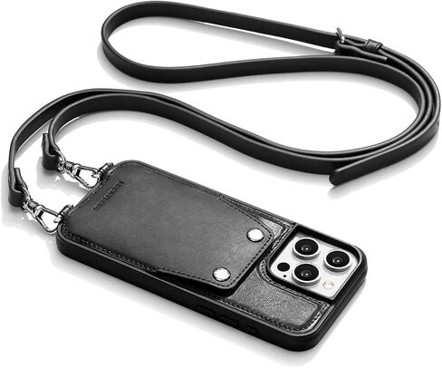 حافظة جلدية كروس متوافقة مع آيفون 15 برو ماكس 6.7 بوصة، حافظة هاتف من الجلد الطبيعي مع فتحتين للبطاقات للنساء، حافظة محفظة مع حزام كتف بحبل قابل للتعديل، بني in Kuwait