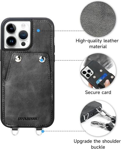 حافظة جلدية كروس متوافقة مع آيفون 15 برو ماكس 6.7 بوصة، حافظة هاتف من الجلد الطبيعي مع فتحتين للبطاقات للنساء، حافظة محفظة مع حزام كتف بحبل قابل للتعديل، بني in Kuwait