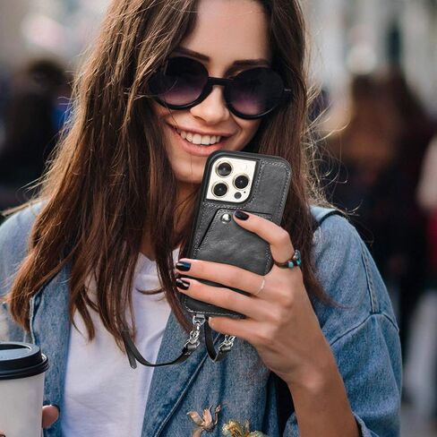 حافظة جلدية كروس متوافقة مع آيفون 15 برو ماكس 6.7 بوصة، حافظة هاتف من الجلد الطبيعي مع فتحتين للبطاقات للنساء، حافظة محفظة مع حزام كتف بحبل قابل للتعديل، بني in Kuwait