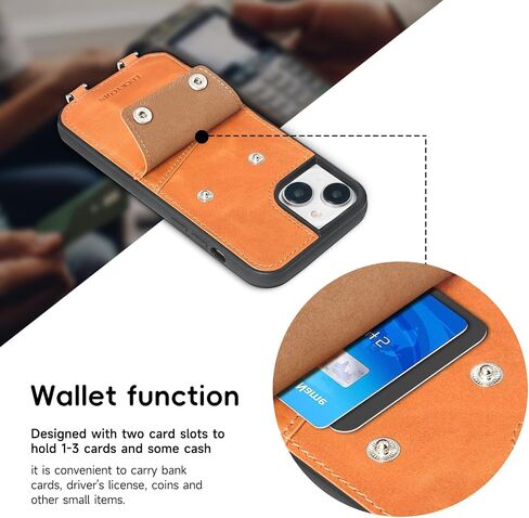 Leather Crossbody Case Compatible with iPhone 15 Pro Max 6.7 in,Genuine Leather Purse Phone Case with 2 Card Slot for Women,Wallet Case with Adjustable Lanyard Shoulder Strap,Brown in Kuwait