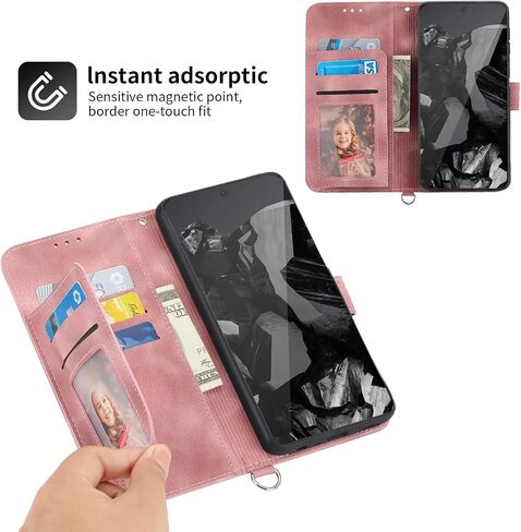 Wallet Case Compatible with Google Pixel 9/9 Pro 5G with Wrist Strap Crossbody Strap, Embossed Leather Flip Credit Card Holder Stand Cell Phone Cover for Pixel9 9Pro Nine Women Girls Pink in Saudi Arabia