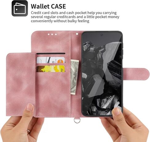 Wallet Case Compatible with Google Pixel 9/9 Pro 5G with Wrist Strap Crossbody Strap, Embossed Leather Flip Credit Card Holder Stand Cell Phone Cover for Pixel9 9Pro Nine Women Girls Pink in Saudi Arabia