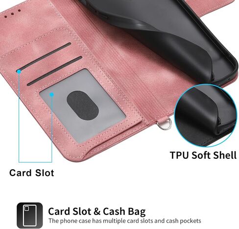 Wallet Case Compatible with Google Pixel 9/9 Pro 5G with Wrist Strap Crossbody Strap, Embossed Leather Flip Credit Card Holder Stand Cell Phone Cover for Pixel9 9Pro Nine Women Girls Pink in Saudi Arabia