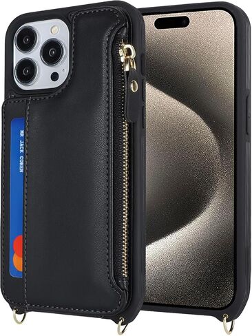 حافظة Cavor لهاتف iPhone 15 Pro Max مع حامل بطاقة، حافظة محفظة لهاتف iPhone 15 Pro Max للنساء، متوافقة مع Magsafe المغناطيسي، حافظة هاتف لهاتف iPhone 15 Pro Max Crossbody مع حزام - أسود in Kuwait