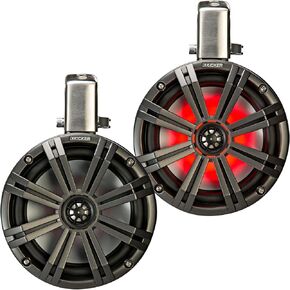 Kicker KMTC8 8" Loaded Marine Wake Tower Enclosures with 45KM84L Speakers - Charcoal Grills with Black Enclosures