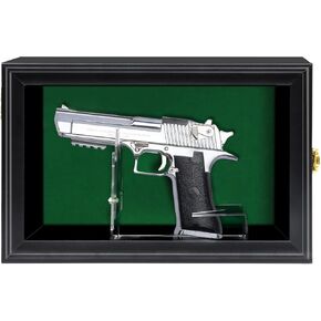 Handgun Pistol Revolver Gun Display Case Wall Mount Lockable Green Felt Wood Cabinet w/ 98% UV Protection Acrylic Clear Door Gun Shadow Box Stand Rack Holder