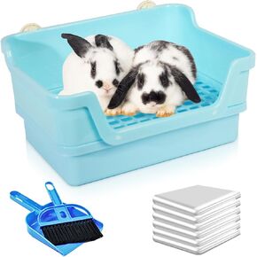 BNOSDM Large Rabbit Litter Box for Cage Plastic Rabbit Corner Litter Pan Kit Small Animal Toilet Potty Trainer with Tray for Adult Guinea Pigs Ferrets Chinchillas (White)