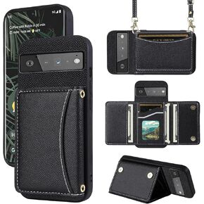 Phone Case for Google Pixel 6 Pro Wallet Cover with Crossbody Shoulder Strap and Leather Credit Card Holder Pocket Slim Stand Cell Accessories Pixel6Pro Pixel6 XL 6XL Pixle 6Pro 5G Girls Blue