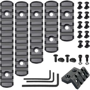 Picatinny Rail 3,5,7,9,11,13-Slot for Mlok, CG Gears Polymer Rails Section Plus Offset Flashlight Mount with T-Nuts, Screws & Allen Wrench