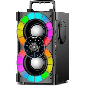 Portable Bluetooth Speakers 80W Big Powerful Wireless Stereo Sound Boombox Outdoor Loud TWS Home Party Speaker with Subwoofer, FM Radio, LED Lights, Remote Control