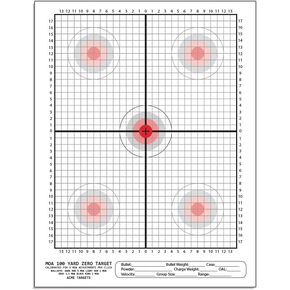 MOA 100 Yard Zero Target Calibrated for ¼ MOA Adjustment per Click. 100 Yard scoped Rifle Target - 25 Targets