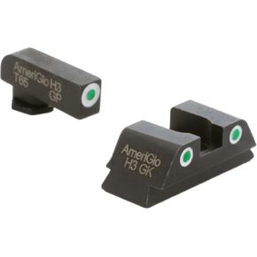 AMERIGLO Classic Tritium Green Tritium FRONT/ 2-Dot Tritium REAR White Outlines Sight Set Compatible with Glock 42,43,43X,48