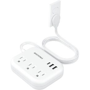 Flat Extension Cord 15 FT Behind Furniture-Ultra Slim Cord Under Carpet, Rug, Door, Long Extension Cord with 3 USB 3 Outlets, Low Profile Extension Cord for Travel Office Indoor, 1080 Joules Protected