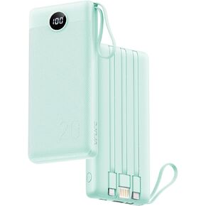 شاحن محمول VRURC بقدرة 20000 مللي أمبير في الساعة، كابل مدمج للشحن السريع، شاشة LED لحزمة بطارية PD QC 3.0 USB C، 4 مخارج ومدخلين شاحن هاتف لهاتف iPhone وSamsung وAndroid-أسود in Kuwait