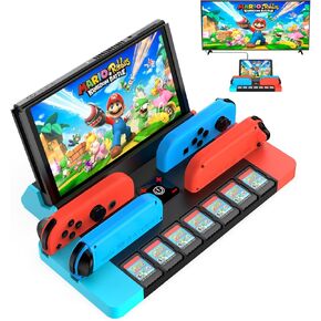 RREAKA 10 in 1 Switch Dock for Nintendo Switch OLED TV Adapter Switch Docking Station with HDMI USB 3.0 Port Type C 2 USB-C 4 for JoyCon Charging Slots, 7 Game Cards Slots Switch Base Charger Stand