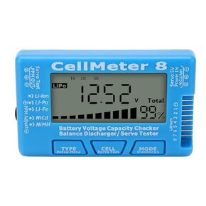 RC CellMeter 8 Digital Battery Capacity Checker Tester Detector Battery Balance Discharger Servo Tester LiPo Life Li ion NiCd NiMH for Battery Display Voltage Levels ABS (Blue)