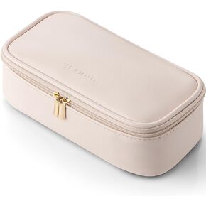 Vlando Travel Makeup Bag,Small Travel Makeup Organizer Bag for Women Portable Make up Cosmetic Bag, Wedding Gift Birthday Gift for Women Girls Purse-Apricot White in Kuwait
