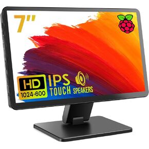 Touch Screen Monitor with Case,ROADOM 10.1’’ Raspberry Pi Screen, IPS FHD 1024×600,Responsive and Smooth Touch,Dual Built-in Speakers,HDMI Input,Compatible with Raspberry Pi 5/4/3/Zero,Versatile Stand