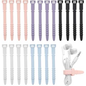 HARFINGTON 20pcs Reusable Cable Ties 4.45" Silicone Adjustable Zip Ties Straps for Electrical Cords Organizer Earphones Phone Charger Home Office Table Desk, Multicolor