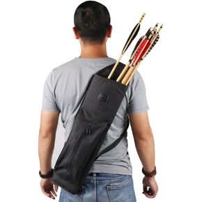 TOPARCHERY Archery Back Canvas Arrow Quiver Arrow Holder Shoulder Hanged Target Shooting Quiver for Arrows with Front Pockets